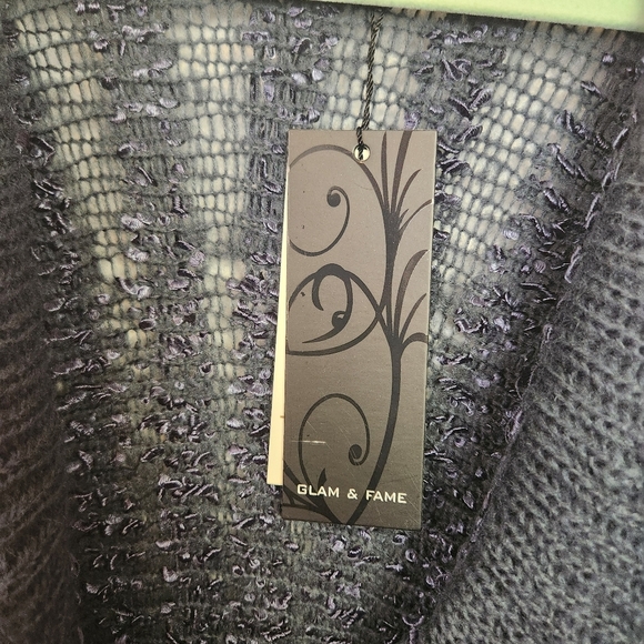 Glam & Fame Ruffle Knit Duster Sweater Cardigan Navy Black Size Small Medium New - Picture 7 of 11